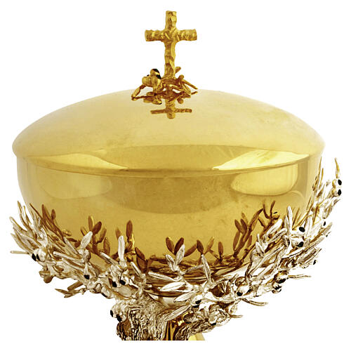 Ciboire plaqué or 18 carats, modèle ULIVO, cristaux noirs sur branches argentées, par Pical Arte Creazioni 2
