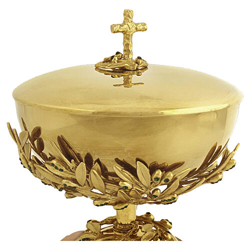 Ciborium, Olive-Branch Decoration with Green Crystals, Assisi Stone Base, Pical Arte Creazioni 2