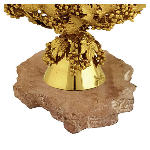 Píxide em pedra de Assis com decoração de UVAS e FOLHAS banhado a ouro 18K diâmetro 14 cm Pical Arte Creazioni 3
