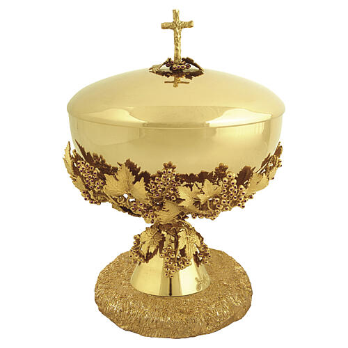 Stone-effect ciborium with a GRAPE and LEAF decoration, pink crystals, 5.5-inch diameter, Pical Arte Creazioni 1