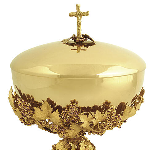 Stone-effect ciborium with a GRAPE and LEAF decoration, pink crystals, 5.5-inch diameter, Pical Arte Creazioni 2