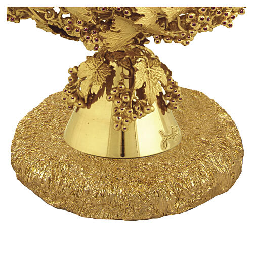 Píxide litúrgico com efeito pedra, decoração de UVAS e FOLHAS, cristais cor-de-rosa, 14 cm de diâmetro, Pical Arte Creazioni 3