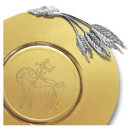 Paten, 18 kt Gold‑Plated with Engraved Agnus Dei and Silver‑Plated Wheat Ears, 180 mm, Pical Arte Creazioni 2
