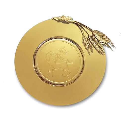 Patène en laiton plaqué or 18K épis de blé argentés agneau gravé 180 mm Pical Arte Creazioni 1