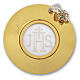 Gold-plated brass paten with JHS engraving on plexiglass and red crystals on grapes, 7 in, Pical Arte Creazioni s1