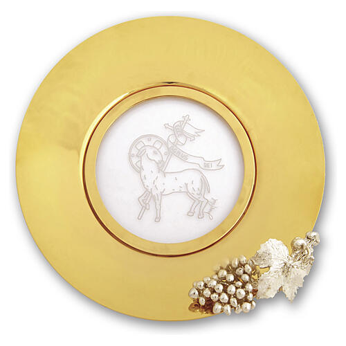 Patène dorée Agnus Dei décor argenté grappe de raisin 180 mm Pical Arte Creazioni 1