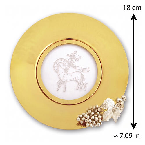 Gold-plated paten with Agnus Dei and silver-plated grape decoration, 180 mm, Pical Arte Creazioni 3