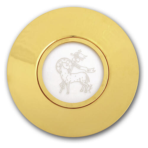 Gilded Paten with Agnus Dei engraved on plexi, 180 mm, Pical Arte Creazioni 1