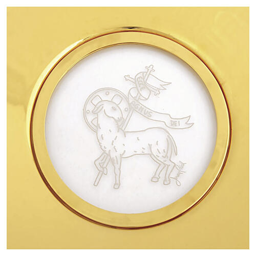 Gilded Paten with Agnus Dei engraved on plexi, 180 mm, Pical Arte Creazioni 2