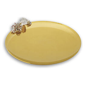 Gold-plated paten with silvered grape decoration and crystals, 7 in, Pical Arte Creazioni