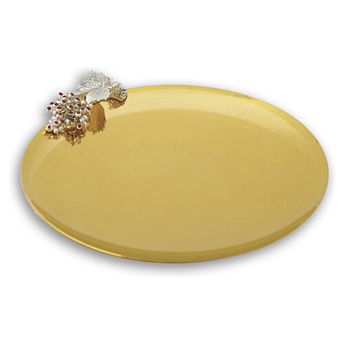 Gold-plated paten with silvered grape decoration and crystals, 7 in, Pical Arte Creazioni 1