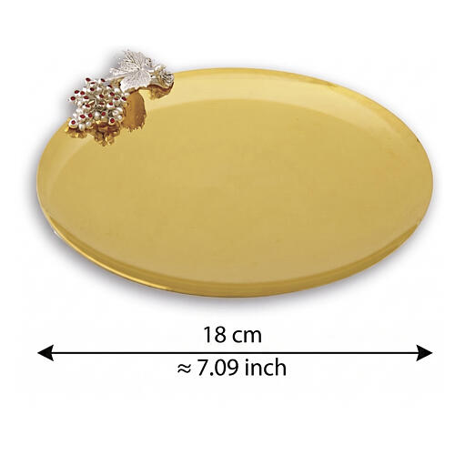 Gold-plated paten with silvered grape decoration and crystals, 7 in, Pical Arte Creazioni 3