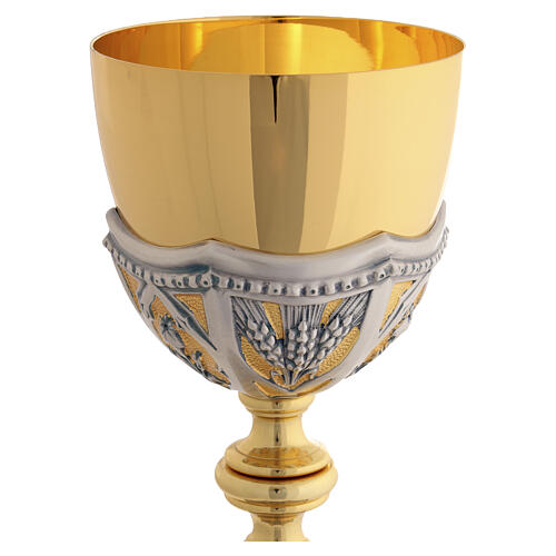 Set calice pisside patena ottone bicolore Annunciazione Nascita e Battesimo di Gesù 5