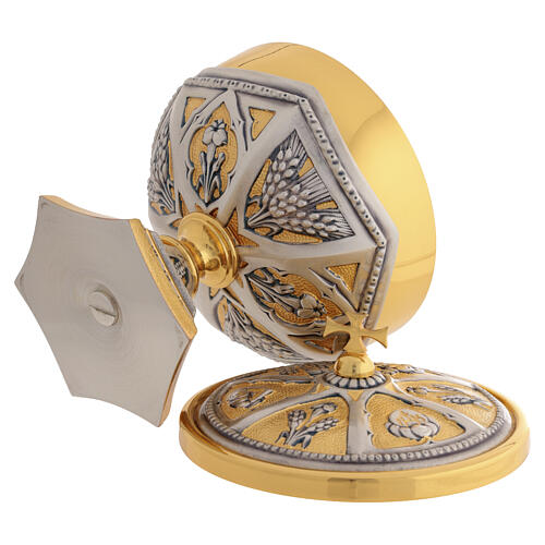 Set calice pisside patena ottone bicolore Annunciazione Nascita e Battesimo di Gesù 14