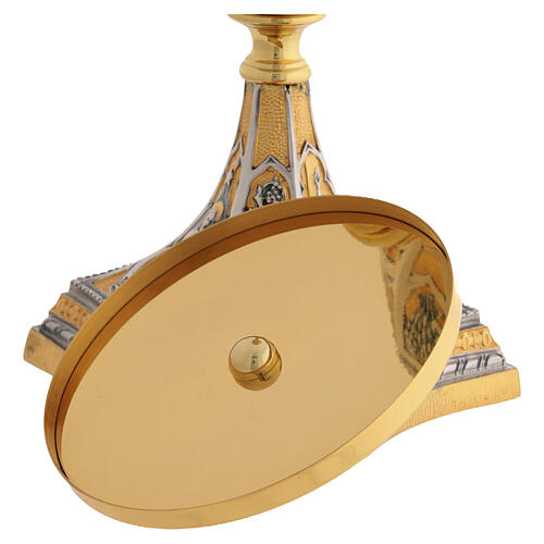 Set calice pisside patena ottone bicolore Annunciazione Nascita e Battesimo di Gesù 15
