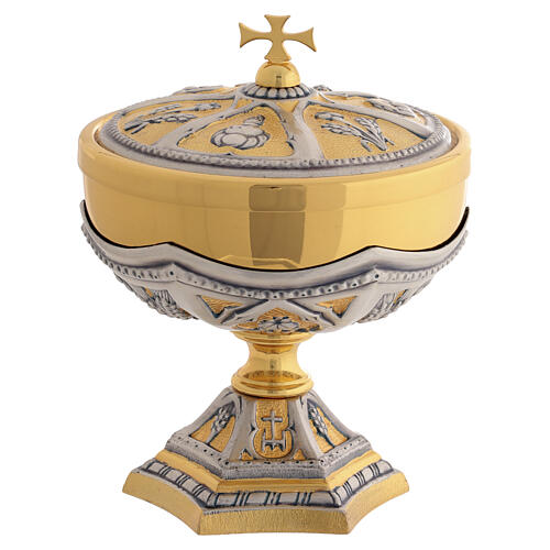 Set calice pisside patena ottone bicolore Annunciazione Nascita e Battesimo di Gesù 16