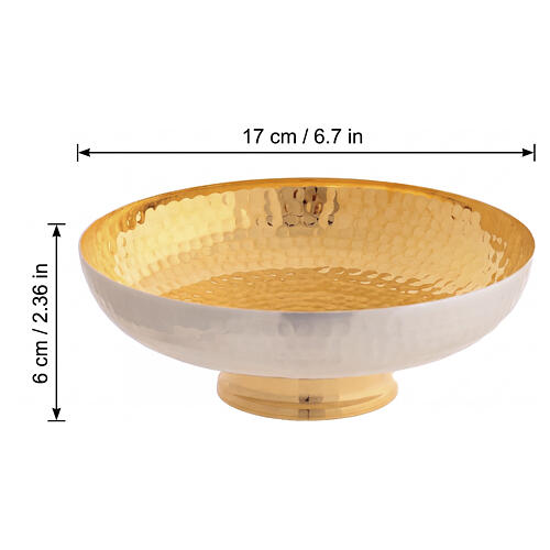 Patena offertoriale bicolore ottone martellato 15 cm diam 3