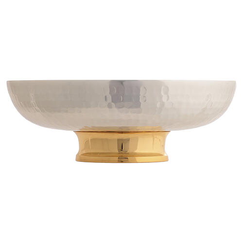 Patena offertoriale bicolore ottone martellato 15 cm diam 4