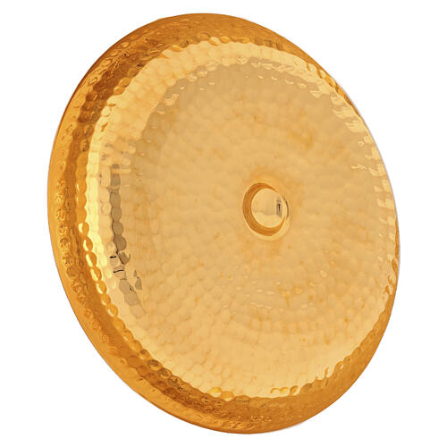 Patena offertoriale bicolore ottone martellato 15 cm diam 5