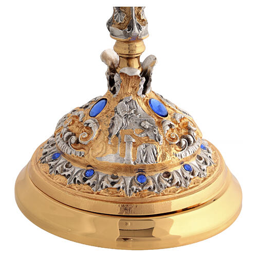 Pisside in fusione doratura 24K con pietre blu chiaro e santi 10