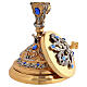 Pisside in fusione doratura 24K con pietre blu chiaro e santi s11