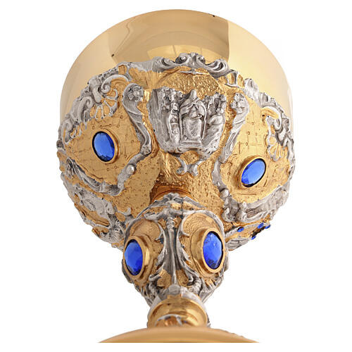 Brass Ciborium 24K Gold-Plated with Light Blue Stones and Saints 7