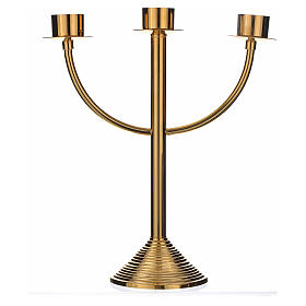 Candlestick in gold-plated brass with 3 flames H35cm