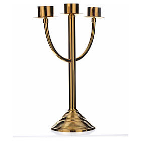 Candlestick in gold-plated brass with 3 flames H35cm