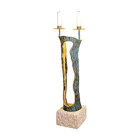 Floor Candle Holder two lights marble bronze Molina