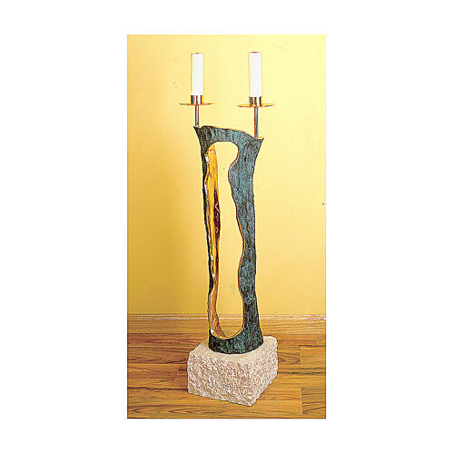 Floor Candle Holder two lights marble bronze Molina 2