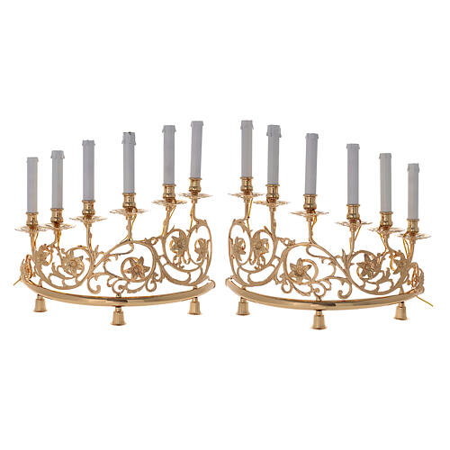 Pair of candelabra with 6 arms in cast brass with wooden candles, Baroque style 15cm 1
