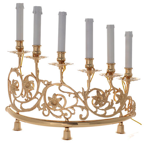 Pair of candelabra with 6 arms in cast brass with wooden candles, Baroque style 15cm 4