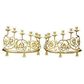 Candélabres: Couple candélabre 6 bagues laiton baroque bougies bois 15 cm