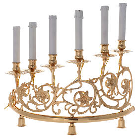 Pair of candelabra with 6 arms in cast brass with wooden candles, Baroque style 15cm