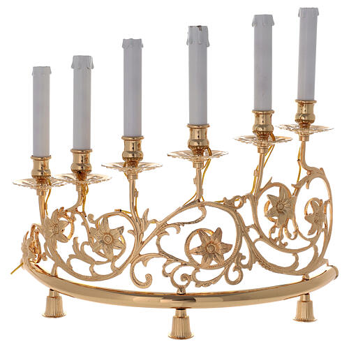 Pair of candelabra with 6 arms in cast brass with wooden candles, Baroque style 15cm 2