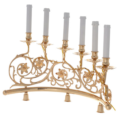 Pair of candelabra with 6 arms in cast brass with wooden candles, Baroque style 15cm 6