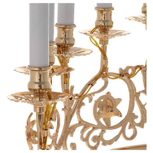 Pair of candelabra with 6 arms in cast brass with wooden candles, Baroque style 15cm 7