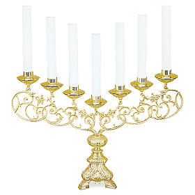 Baroque candelabra in brass, electric with wooden candles, 7 arms