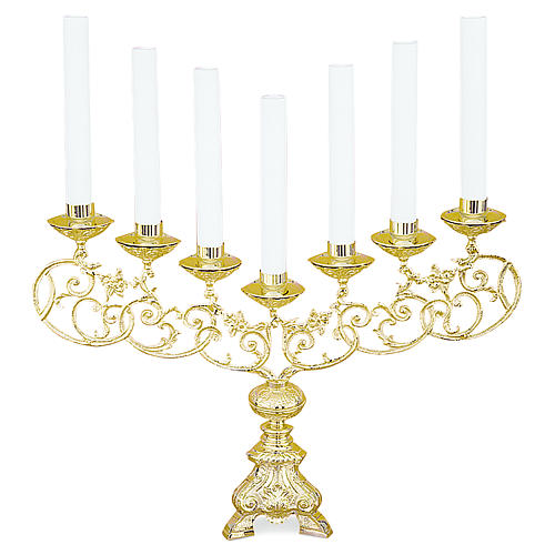 Baroque candelabra in brass, electric with wooden candles, 7 arms 1