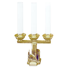 Candelabra with deer at the font in golden cast brass 21cm, 3 arms