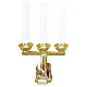 Candelabra with deer at the font in golden cast brass 21cm, 3 arms s1