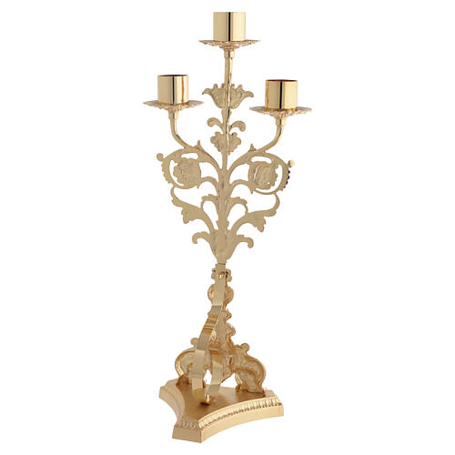 Baroque style candelabra in gold cast brass 52cm, 3 arms 7