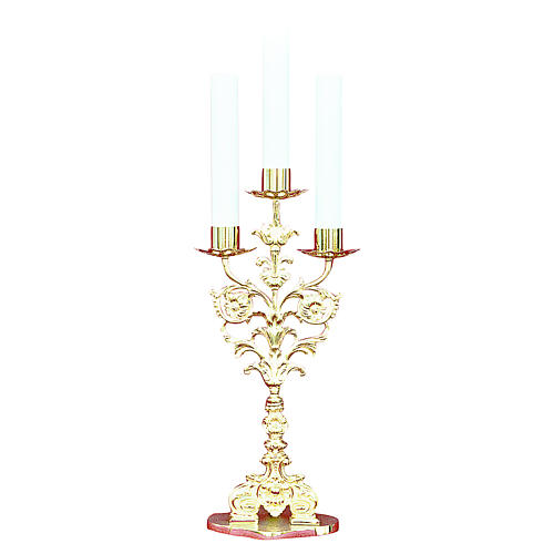 Baroque style candelabra in gold cast brass 52cm, 3 arms 1