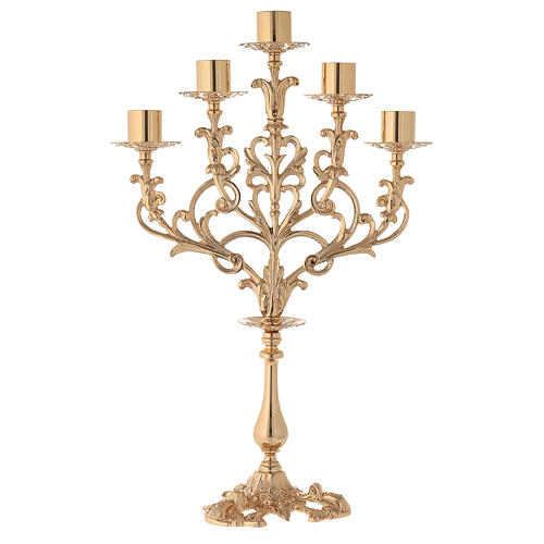 Baroque style candelabra in gold cast brass 61cm, 5 arms 1