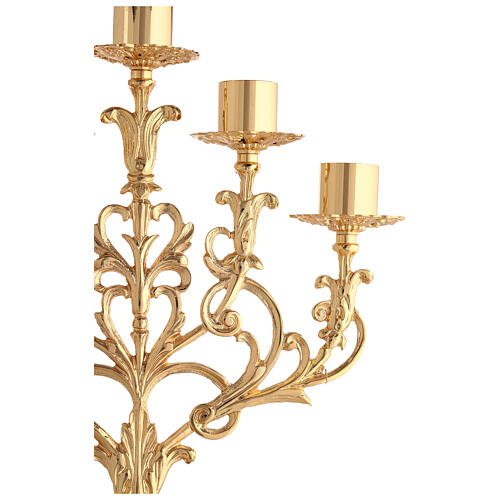 Candelabro barroco 5 bases latón dorado fundido 61 cm altura 5