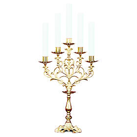 Candélabres: Candélabre baroque 5 bagues laiton doré moulé h 61 cm