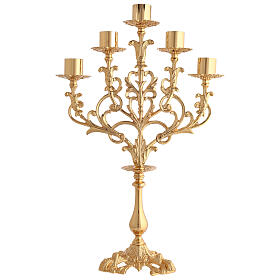 Candelabro barroco 5 bocais latão dourado moldado 61 cm altura