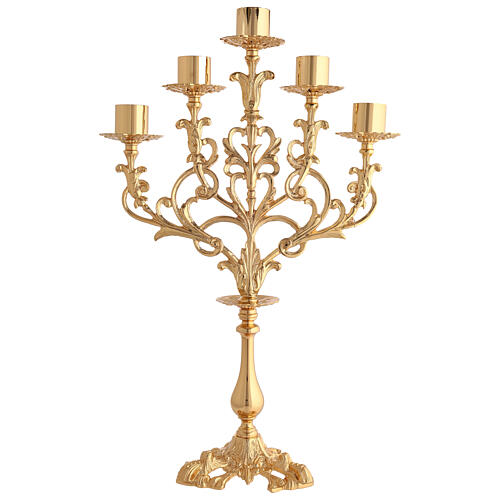 Candelabro barroco 5 bocais latão dourado moldado 61 cm altura 1