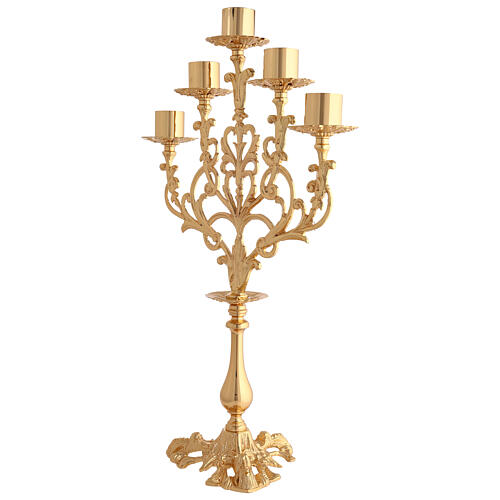 Candelabro barroco 5 bocais latão dourado moldado 61 cm altura 4