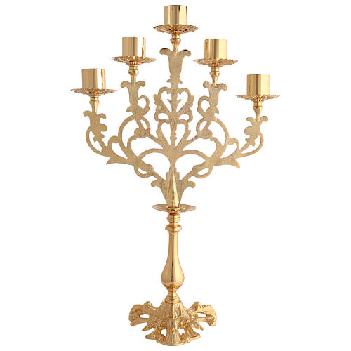 Candelabro barroco 5 bocais latão dourado moldado 61 cm altura 7